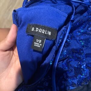 B Darlin Vibrant Blue Sequin Gown